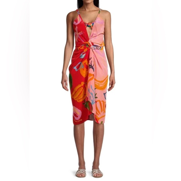 Farm Rio Cover Up Wrap Midi Dress S Fruit Print Anthropologie Swim Sarong Resort - Picture 11 of 11